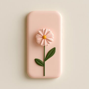 A phone shape made of soft clay features a flower design, set against a cream backdrop. This represents wellness and care in the femtech space.