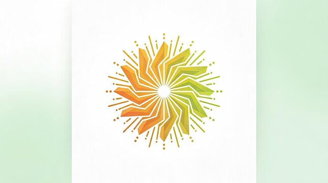Abstract geometric sunburst gear logo in warm tones.