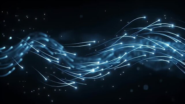 Blue fiber optic, glowing data lines