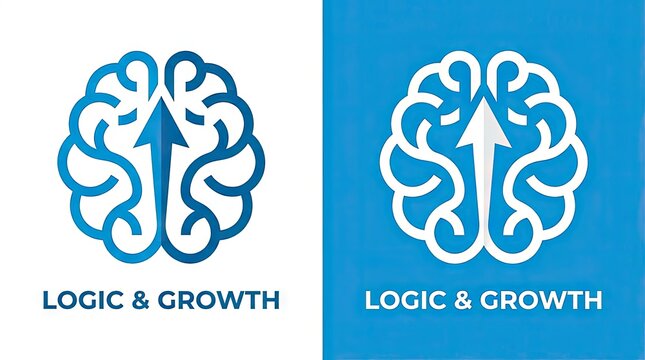 Logic and Growth logo with brain and upward arrow.