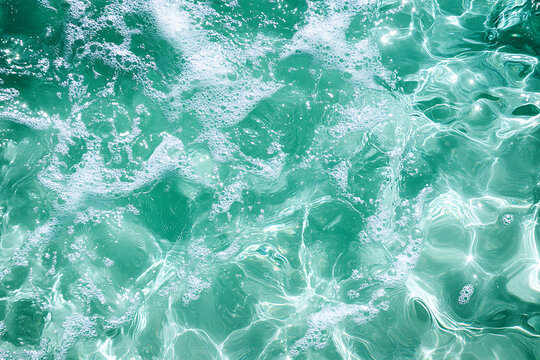 Top down clear sparkling cyan water ripple close up for summer hydrating skincare and island travel banner