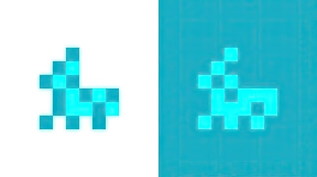 Pixelated blue quadruped character on teal background
