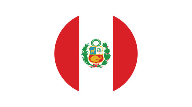 Vibrant circular emblem featuring the detailed national flag of Peru against a clean neutral gray background