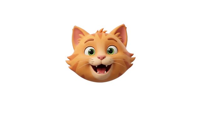 A bright and friendly close-up 3D render of a playful orange cat head talking with a happy expression, isolated on a seamless white background. Excellent for pet app graphics, product packaging design