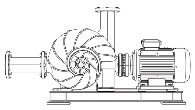 Industrial centrifugal pump motor white background.