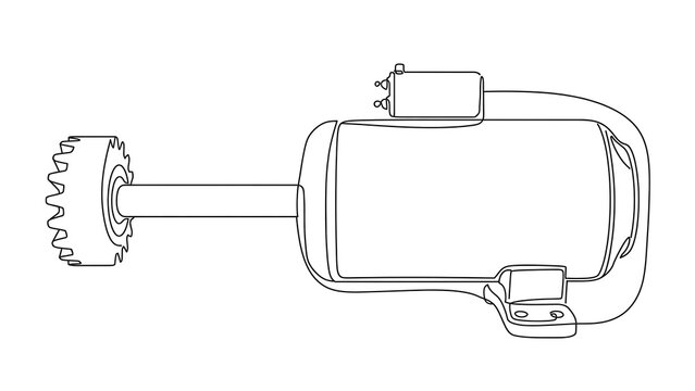 Electric motor technical line drawing white background.
