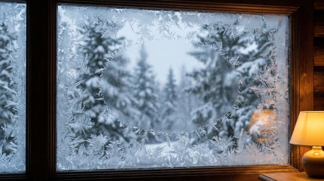Frosted trees in a snowy winter landscape on screen