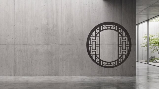 Modern Minimalist Interior with Concrete Wall and Oriental Frame