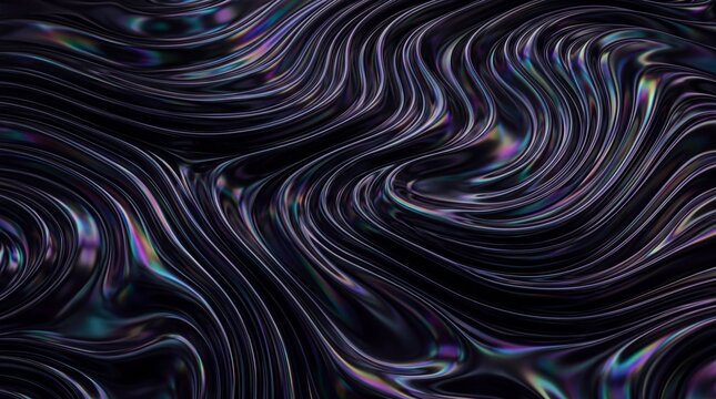 Abstract Iridescent Dark Fluid Wavy Texture Background