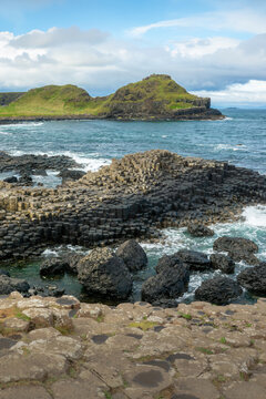 Basalt columns at the famous Giant's Causeway, County Antrim landscape, Northern Ireland, UK