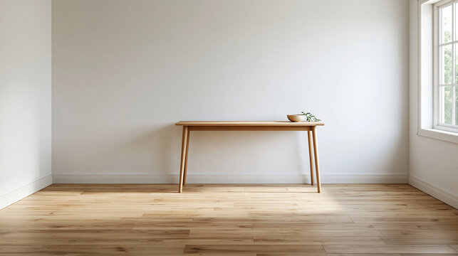 Empty Minimalist Interior with Wooden Console Table