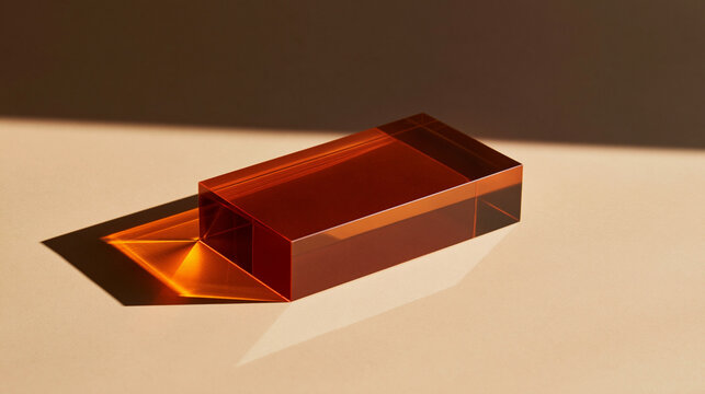 Amber Glass Rectangular Block Casting Geometric Shadow