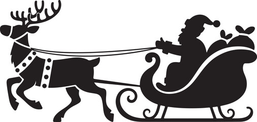 Obraz premium Santa claus silhouette driving reindeer sleigh against a white background