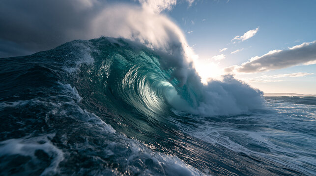 Massive Barrel Wave Crashing in Ocean