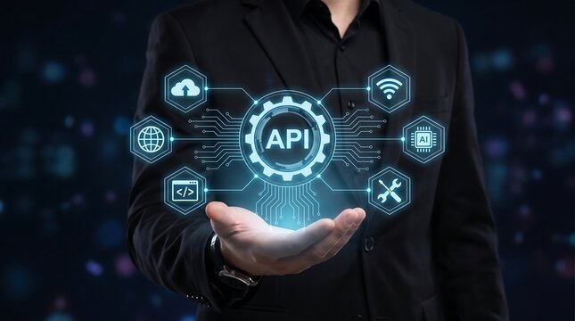 API Application Programming Interface Technology for Business Software Connectivity and Global Digital Website Banner.