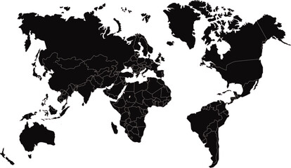 Obraz premium World map silhouette with country borders in black on white background
