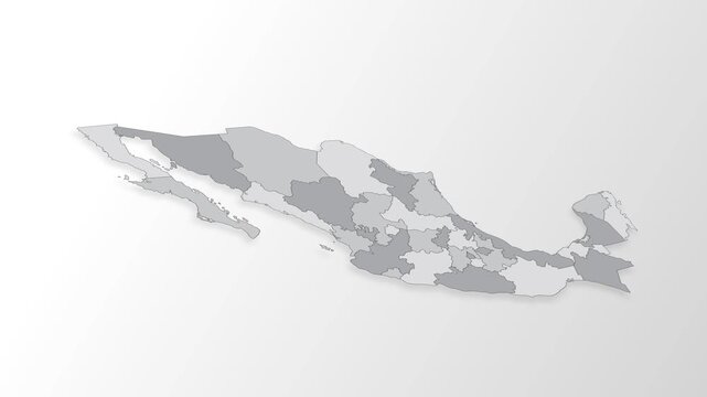 3D Mexico map with all States  in gray. Three dimensional map United Mexican States with shadow  for your design . 4K.  Animated Video