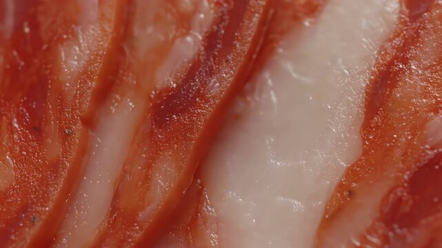 Salami meat slices macro close up presentation slowly rotating stock footage