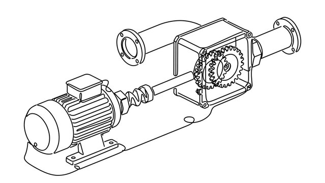 Industrial gearbox motor assembly white background.