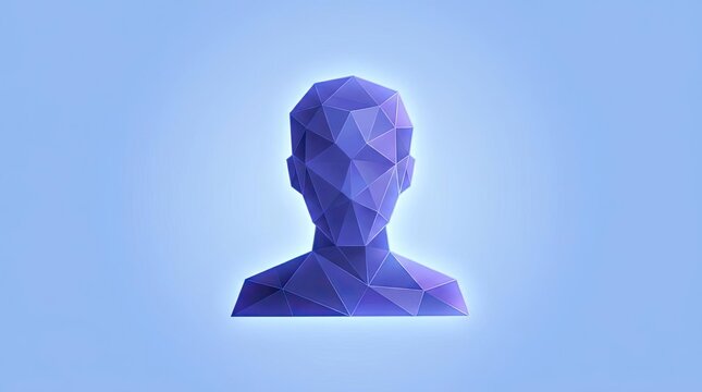 Low poly purple and blue 3D human head avatar.