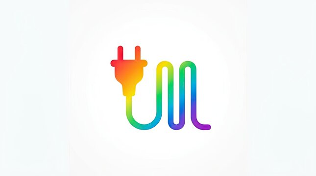 Rainbow electric plug and coiled cable icon.
