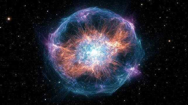 Massive star dying in a burst of light while creating a glowing cloud of gas in deep space