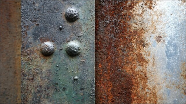 Old rusty metal plate transforms into a clean shiny surface representing restoration and aging