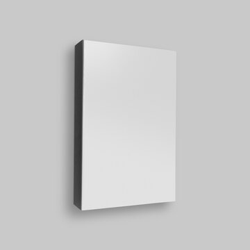Minimalist blank white book mockup with a dark spine on a gray background. Mockup or Copyspace