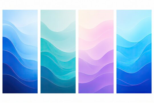 Set of four vertical abstract banners with wavy gradient color patterns