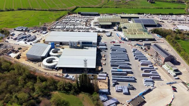 Drone Shot Over Masonry Block Factory with Palletised Building Materials