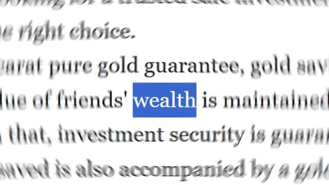 A looping clip featuring the phrase &ldquo;Wealth&rdquo; with dynamic typography, match-cut transitions, and radial blur effects.