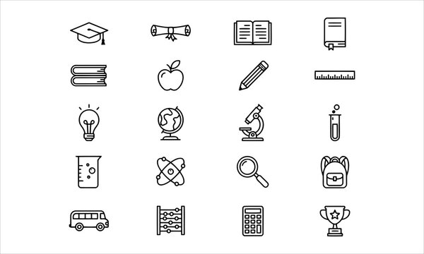 Set outline icons related to graduation hat, education. Linear icon collection. Editable stroke. Vector illustration