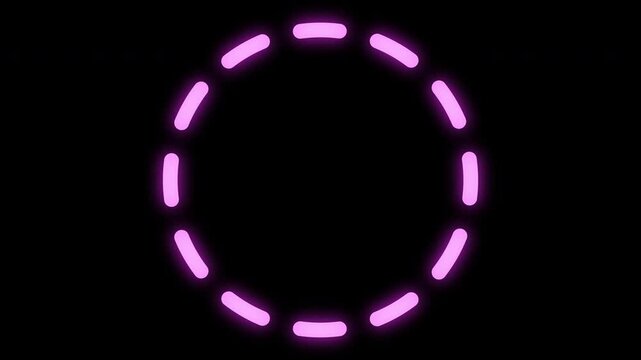 Dashed pink glowing spinning circle perfect loop for use with logos, etc. with black background