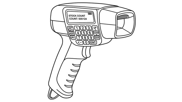 Handheld barcode scanner device white background.