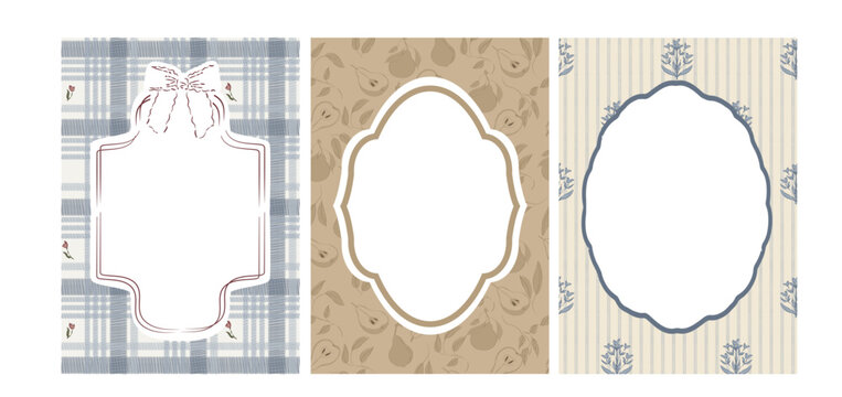 Vintage Plaid and Botanical Frames with Blank Copy Space