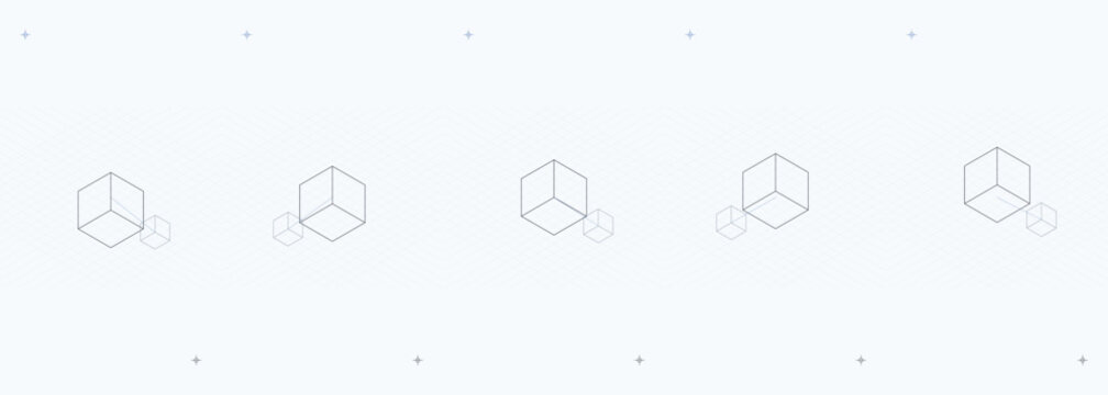 Minimalist isometric line art featuring a series of geometric cube shapes