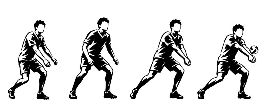 Volleyball forearm pass motion sequence silhouette
