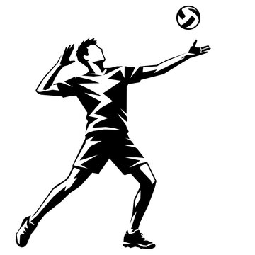 Black volleyball player serving silhouette on transparent background
