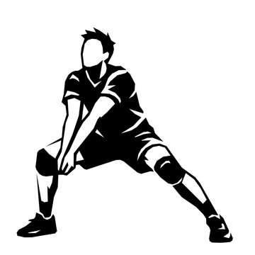 Black volleyball player defensive stance silhouette on transparent background

