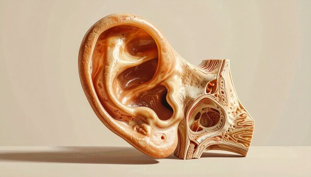 Detailed anatomical model of human ear structure.