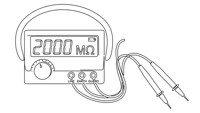 Digital multimeter with probes on white background.