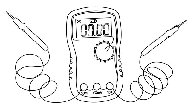 Digital multimeter with probes white background.