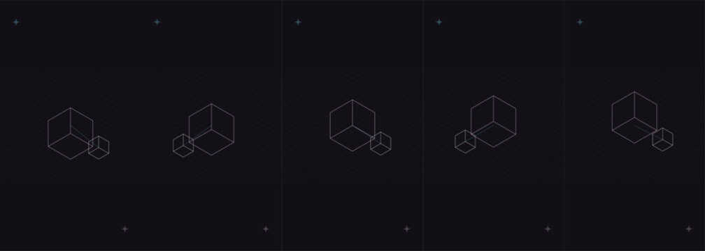 Minimalist geometric cube pattern arranged in a horizontal row on black