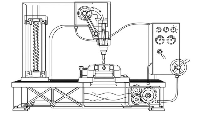 Industrial CNC milling machine white background.
