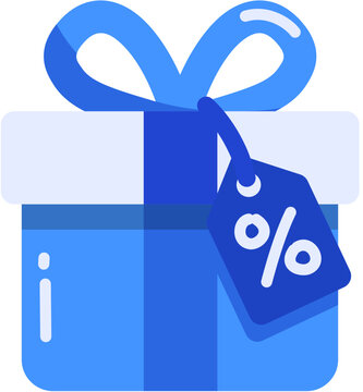 Blue gift box with percentage discount tag for retail sales and shopping promotion icons