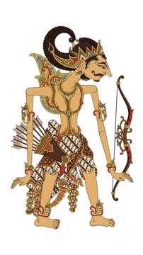 Wayang Kulit Traditional Indonesian Shadow Puppet Character with Intricate Design Holding a Bow and Arrows Representing Cultural Heritage