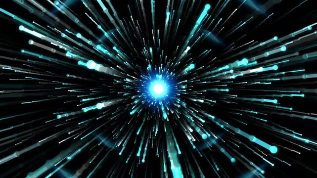 Cyan Glowing Light Particle Tunnel Burst Hyperspeed Motion Background