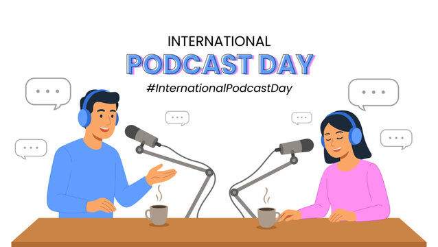 International Podcast Day Illustration with Host and Guest