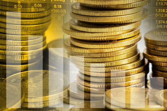 Stock market investment trading financial, coin and graph.
