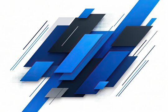 Abstract blue geometric shapes composition with diagonal lines and rectangles